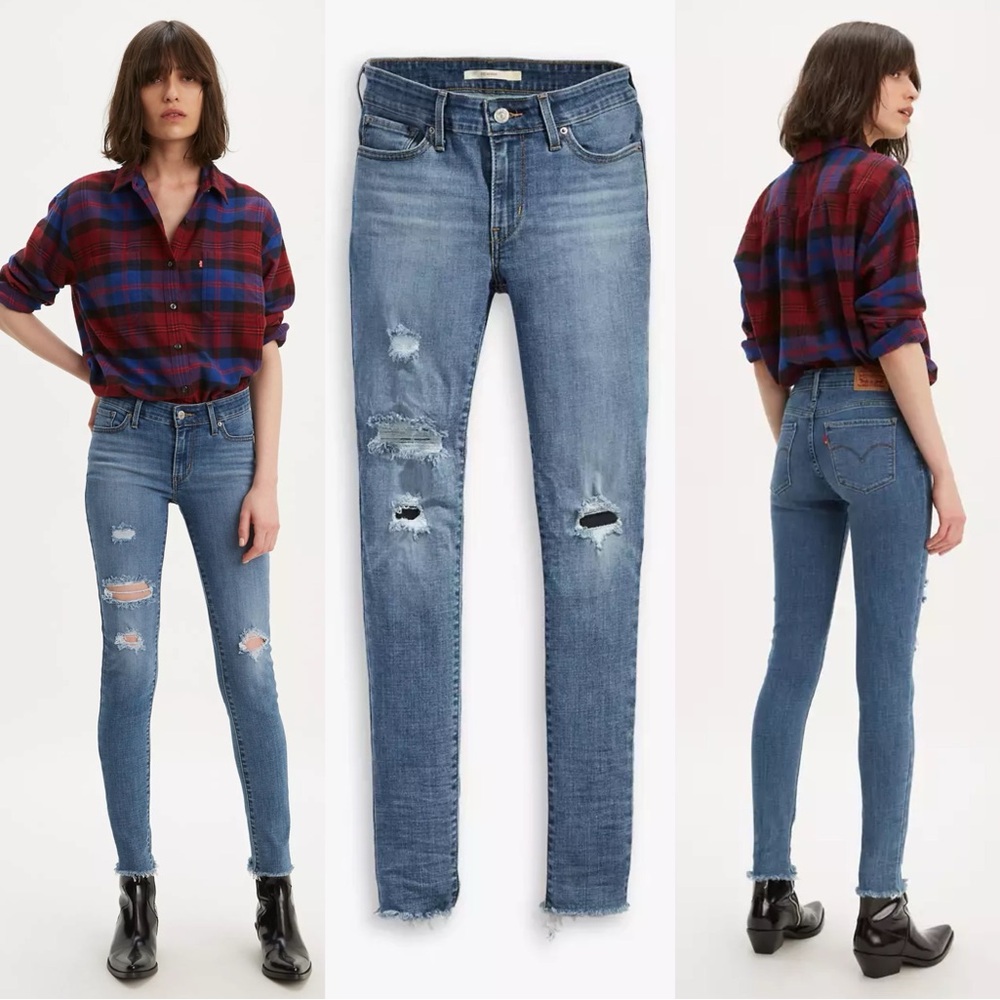 Levi’s 711 Skinny Distressed Blue Jeans